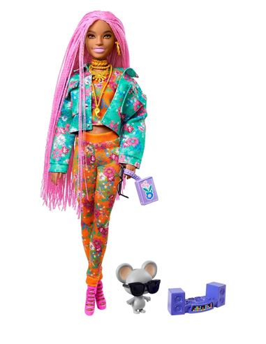 Barbie - Extra: Trenzas Rosa con mascota DJ raton - 24595500-1-1
